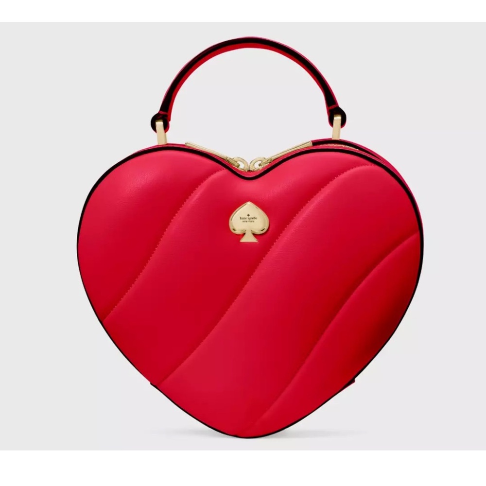 New Kate Spade Love Shack Quilted 3D Heart Crossbody Ruby Red